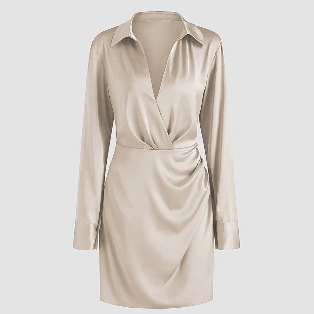 Cider Womens Champagne‎ Silky Dirty Martini Long Sleeve Dress Size XS NWT